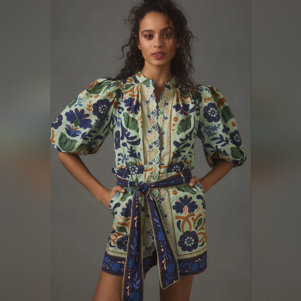 NWT FARM Rio Ocean Tapestry Romper Large